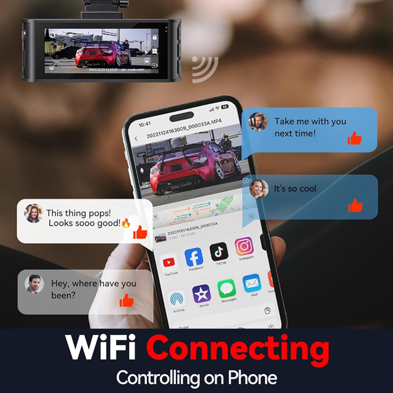 Dual Dash Cam for Cars with WiFi, GPS & Night Vision