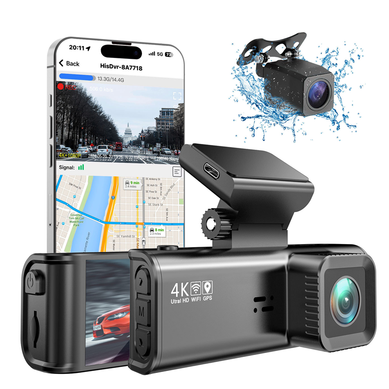 Dual Dash Cam for Cars with WiFi, GPS & Night Vision