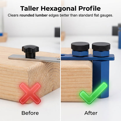 Taller hexagonal profile before and after stair gauge comparison