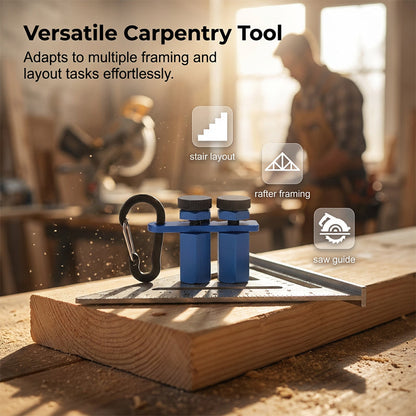 Versatile carpentry tool for stair layout rafter framing and saw guide