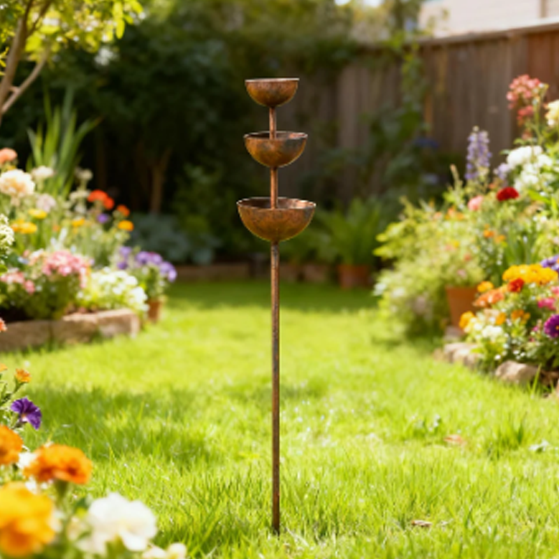 💐3-Tier Rustic Metal Bird Feeder & Drinker Stake