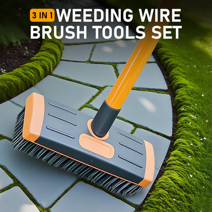 🧹 LIMITED-TIME 50% OFF! 🌿 3-in-1 Weeding Wire Brush Set – Adjustable Pole, 3 Tools, Heavy-Duty 🧤