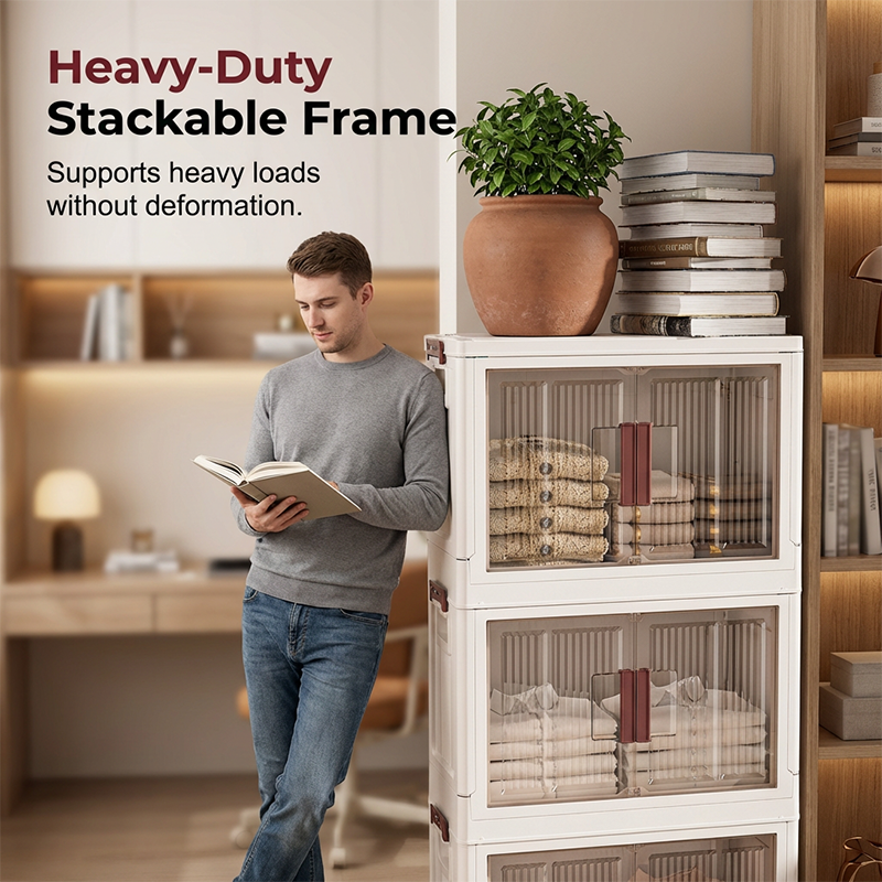 🏠 50% OFF! ✨ Foldable Storage Cabinet – Tool-Free Assembly, Transparent Magnetic Doors & Smooth-Rolling Wheels – Dustproof Multi-Tier Organizer for Clothes, Toys, Books & Bedding 📦