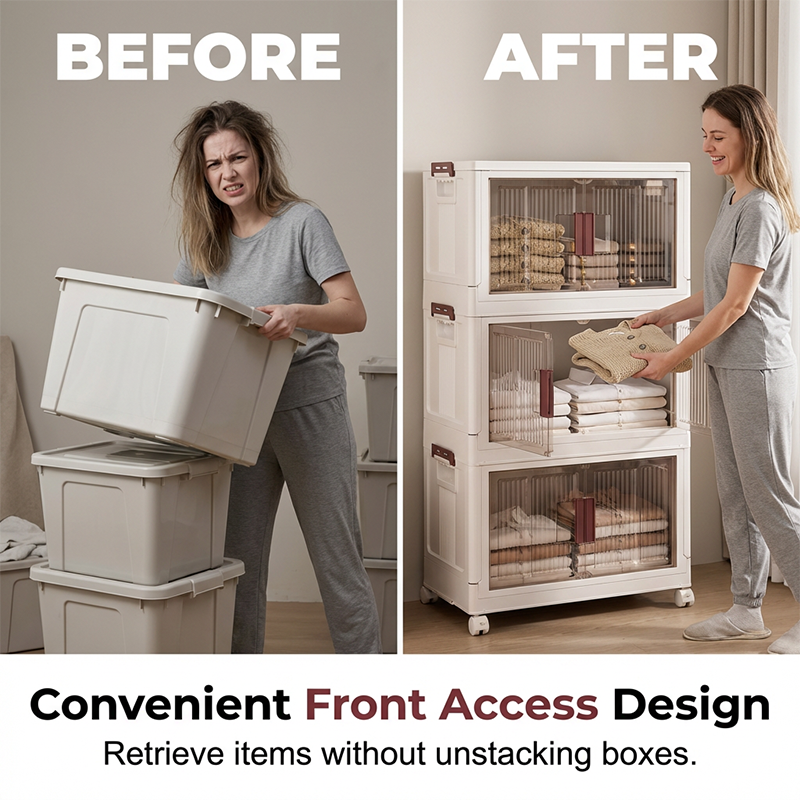 🏠 50% OFF! ✨ Foldable Storage Cabinet – Tool-Free Assembly, Transparent Magnetic Doors & Smooth-Rolling Wheels – Dustproof Multi-Tier Organizer for Clothes, Toys, Books & Bedding 📦