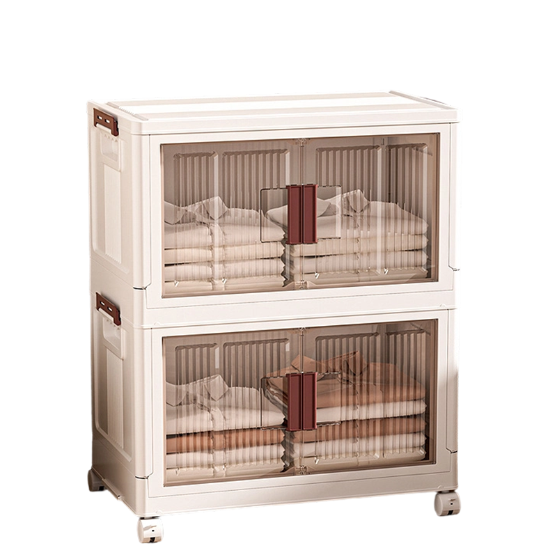🏠 50% OFF! ✨ Foldable Storage Cabinet – Tool-Free Assembly, Transparent Magnetic Doors & Smooth-Rolling Wheels – Dustproof Multi-Tier Organizer for Clothes, Toys, Books & Bedding 📦
