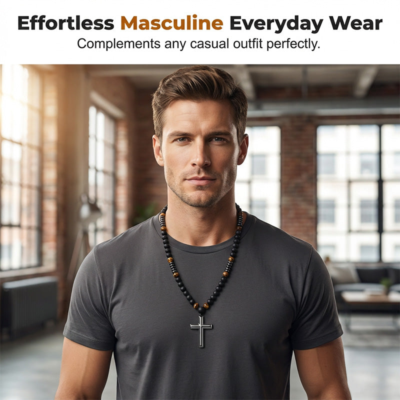 Modern Beaded Cross Pendant Necklace for Men