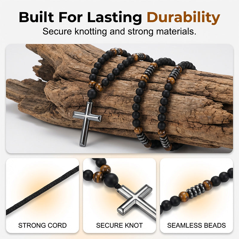 Modern Beaded Cross Pendant Necklace for Men