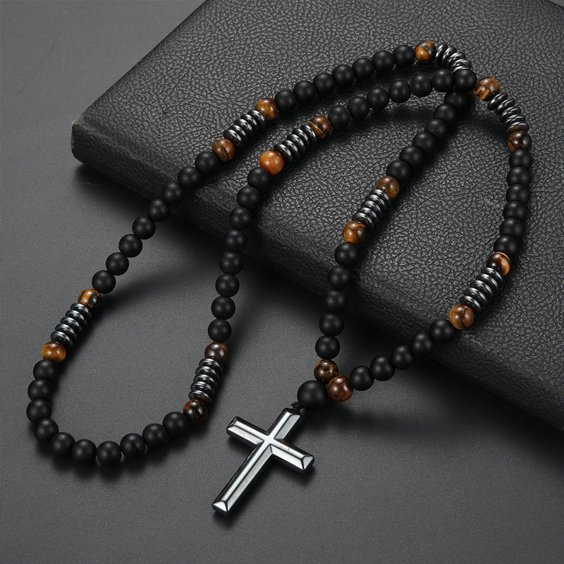Modern Beaded Cross Pendant Necklace for Men