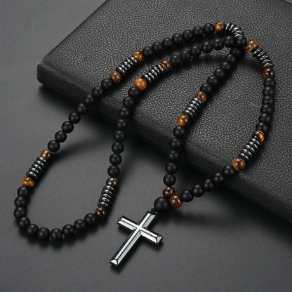 Modern Beaded Cross Pendant Necklace for Men