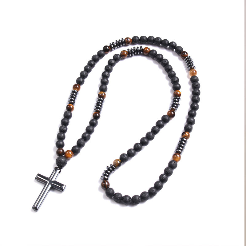 Modern Beaded Cross Pendant Necklace for Men