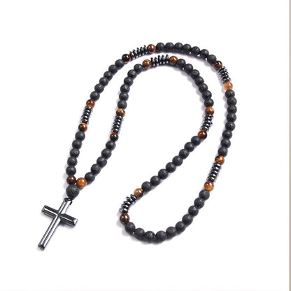 Modern Beaded Cross Pendant Necklace for Men