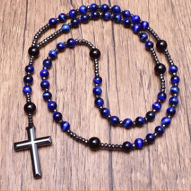 Modern Beaded Cross Pendant Necklace for Men