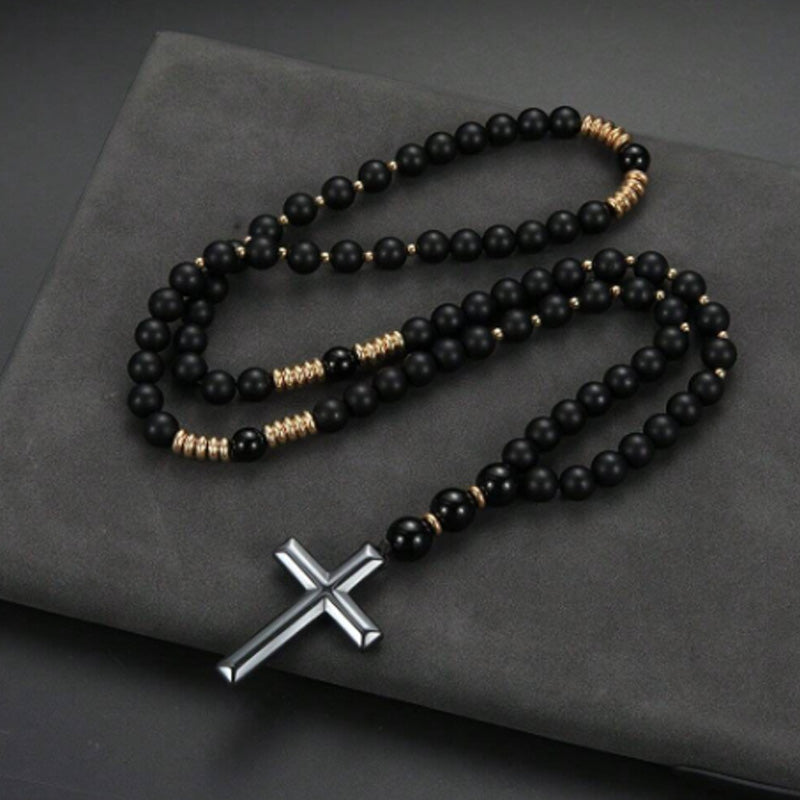 Modern Beaded Cross Pendant Necklace for Men