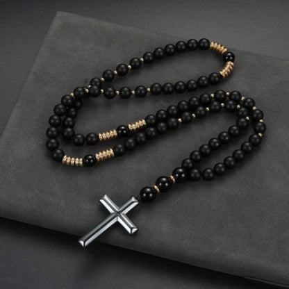 Modern Beaded Cross Pendant Necklace for Men