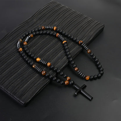 Modern Beaded Cross Pendant Necklace for Men