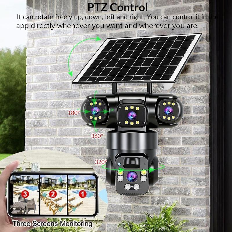 🎉 2026 Sale — Over 32600 Sold! ⏳ Solar Powered 3-Lens WiFi Security Camera｜360° PTZ, 8MP Full Color Night Vision 🛡️✨