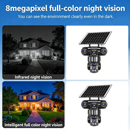 🎉 2026 Sale — Over 32600 Sold! ⏳ Solar Powered 3-Lens WiFi Security Camera｜360° PTZ, 8MP Full Color Night Vision 🛡️✨