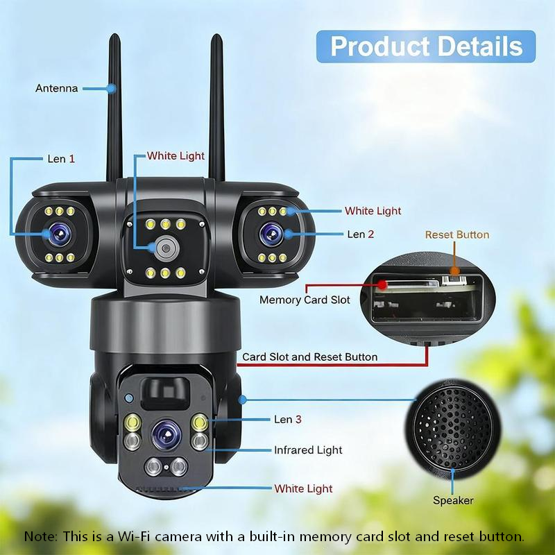 🎉 2026 Sale — Over 32600 Sold! ⏳ Solar Powered 3-Lens WiFi Security Camera｜360° PTZ, 8MP Full Color Night Vision 🛡️✨