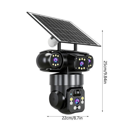 🎉 2026 Sale — Over 32600 Sold! ⏳ Solar Powered 3-Lens WiFi Security Camera｜360° PTZ, 8MP Full Color Night Vision 🛡️✨