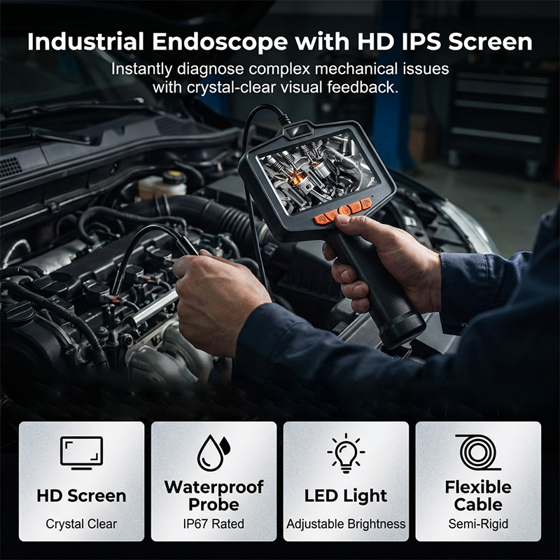 Waterproof Industrial Endoscope Camera with 4.3" IPS Screen