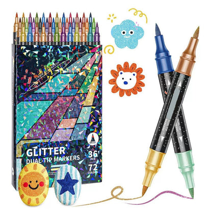 ✨ Dual-Tip Glitter Marker Set ✅ Brush & Fine Tip | 24 Vibrant Sparkle Colors 🎨 -50% TODAY ONLY 🔥