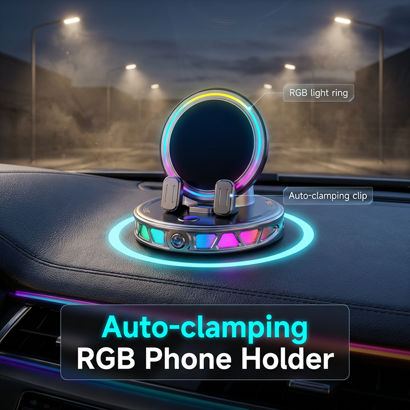 ⏳Time-Limited Special⏰RGB Car Phone Mount – Auto-Clamping & Wireless Charging – Safe One-Hand Driving 🚗