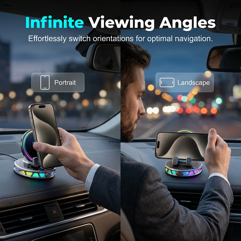 ⏳Time-Limited Special⏰RGB Car Phone Mount – Auto-Clamping & Wireless Charging – Safe One-Hand Driving 🚗