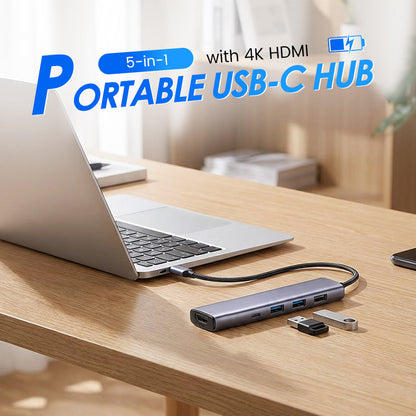 Portable 5-in-1 USB-C Hub with 4K HDMI Output