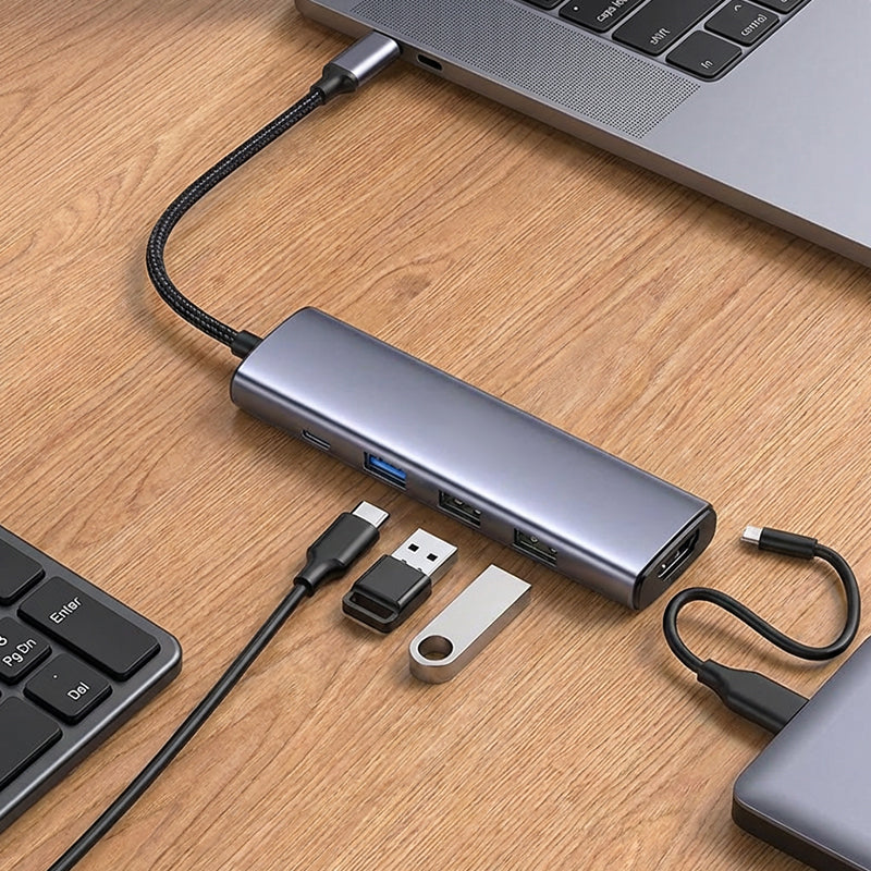 Portable 5-in-1 USB-C Hub with 4K HDMI Output