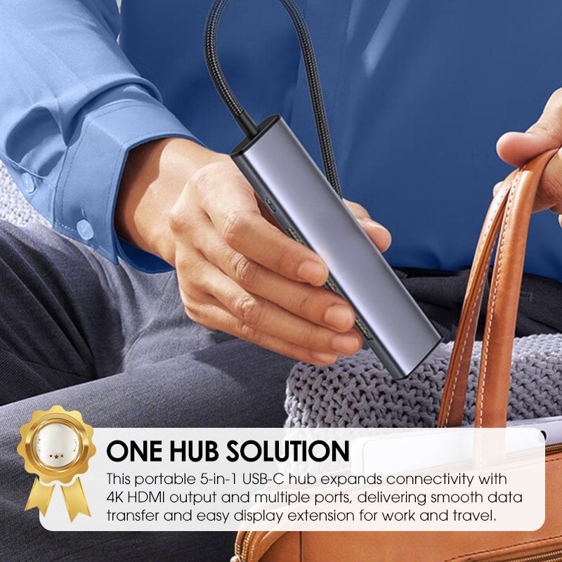 Portable 5-in-1 USB-C Hub with 4K HDMI Output