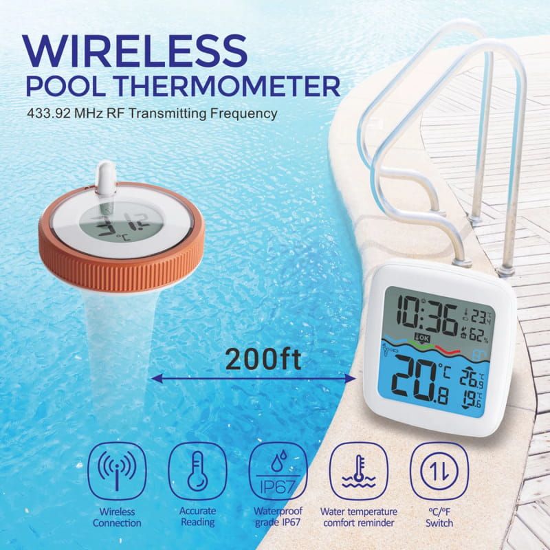 Digital Thermometer Wireless Pool Thermometer Floating Easy-To-Read