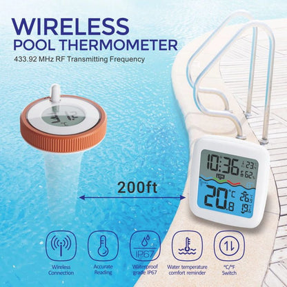 Digital Thermometer Wireless Pool Thermometer Floating Easy-To-Read