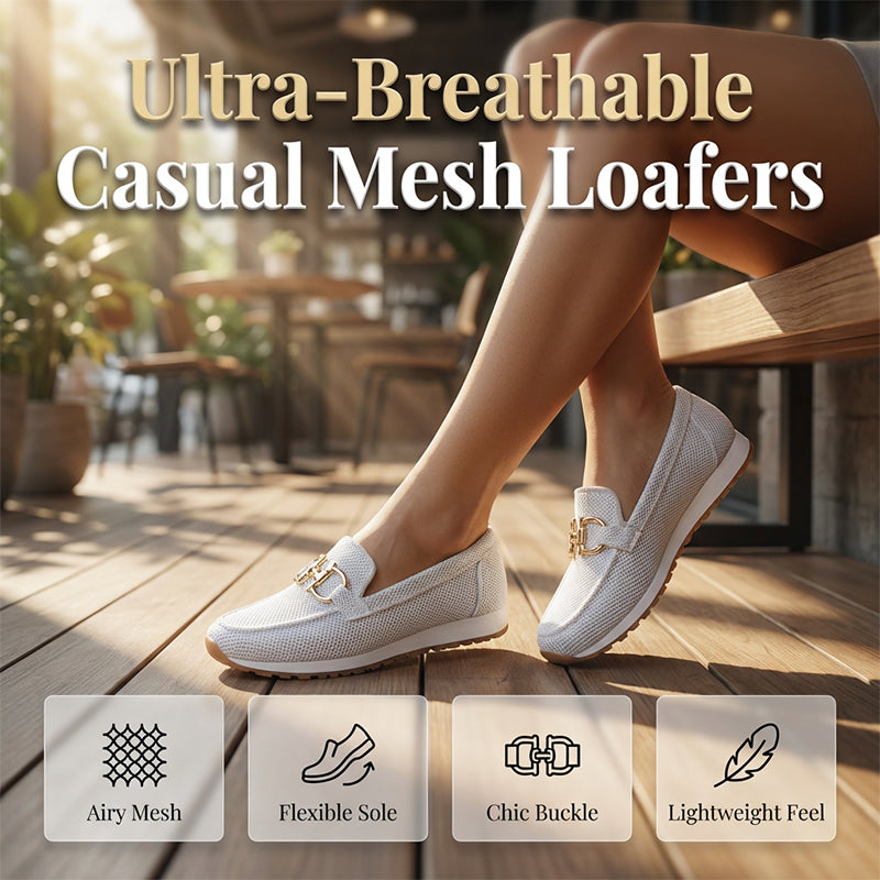 👡 Women’s Mesh Loafers with Arch Support – Breathable Slip-On Shoes with Metal Buckle, Anti-Slip Sole – Perfect for Walking, Work & Casual Wear (4 Colours, Sizes 36–43)