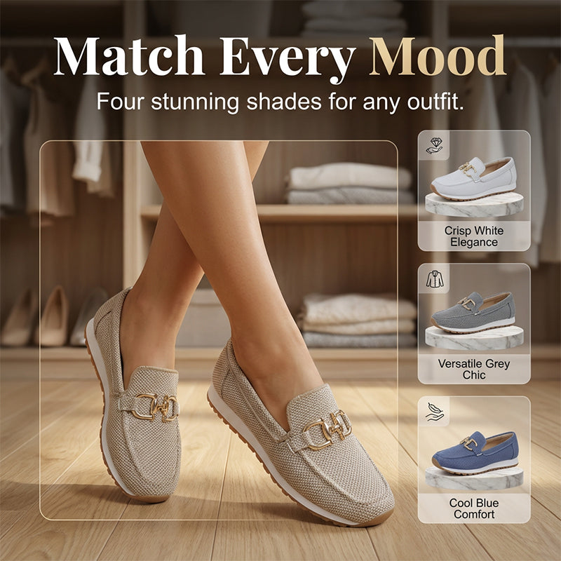 👡 Women’s Mesh Loafers with Arch Support – Breathable Slip-On Shoes with Metal Buckle, Anti-Slip Sole – Perfect for Walking, Work & Casual Wear (4 Colours, Sizes 36–43)