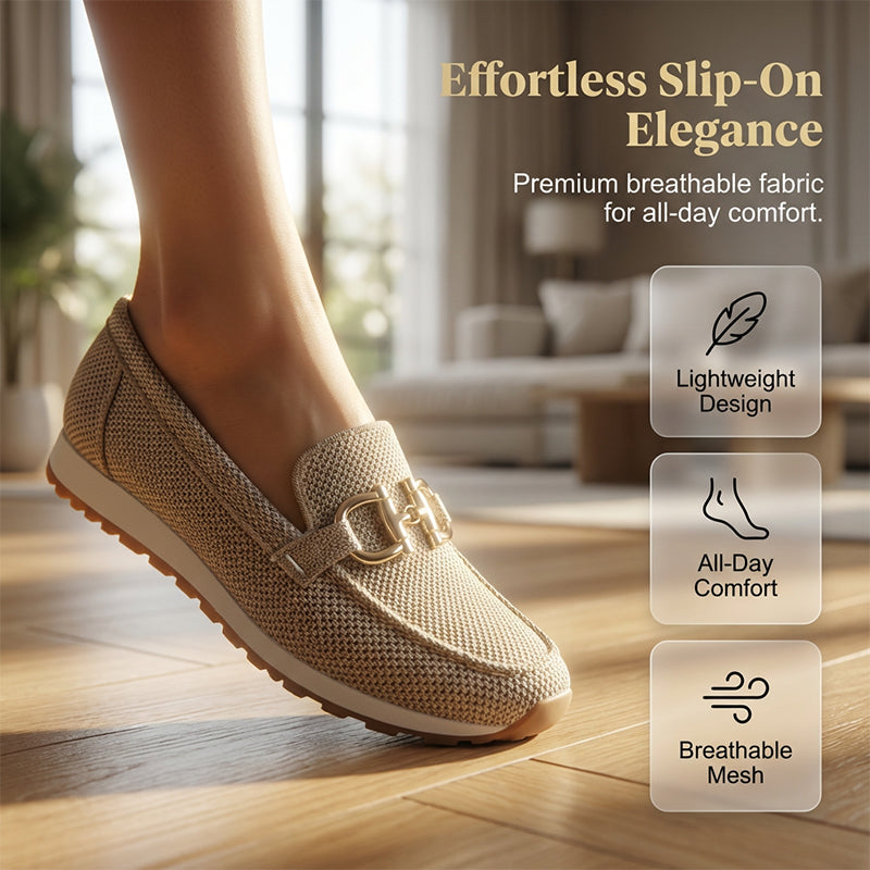 👡 Women’s Mesh Loafers with Arch Support – Breathable Slip-On Shoes with Metal Buckle, Anti-Slip Sole – Perfect for Walking, Work & Casual Wear (4 Colours, Sizes 36–43)