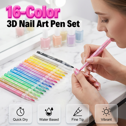 🥳2026 HOT SALE🥳💞50K+ SOLD!🎨💅 50% OFF! 16-Color Nail Art Pen Set – Ultra‑fine tip, 3D gel texture. Quick‑dry & water‑based. DIY salon at home! ✨💖