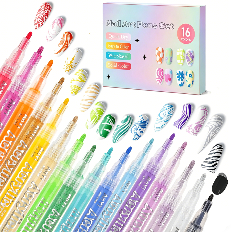 🥳2026 HOT SALE🥳💞50K+ SOLD!🎨💅 50% OFF! 16-Color Nail Art Pen Set – Ultra‑fine tip, 3D gel texture. Quick‑dry & water‑based. DIY salon at home! ✨💖