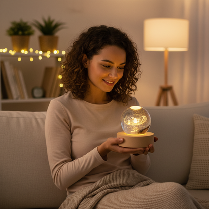 Engraved Crystal Glass Ball Night Light