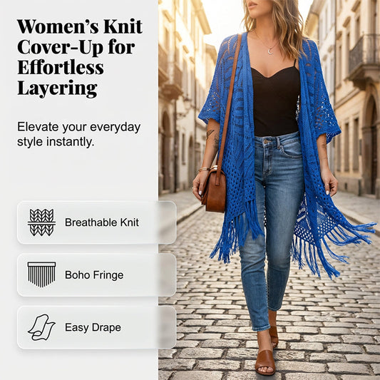 Women’s Oversized Knit Cardigan – Lightweight Crochet Tassel Kimono for Spring & Summer 🌸
