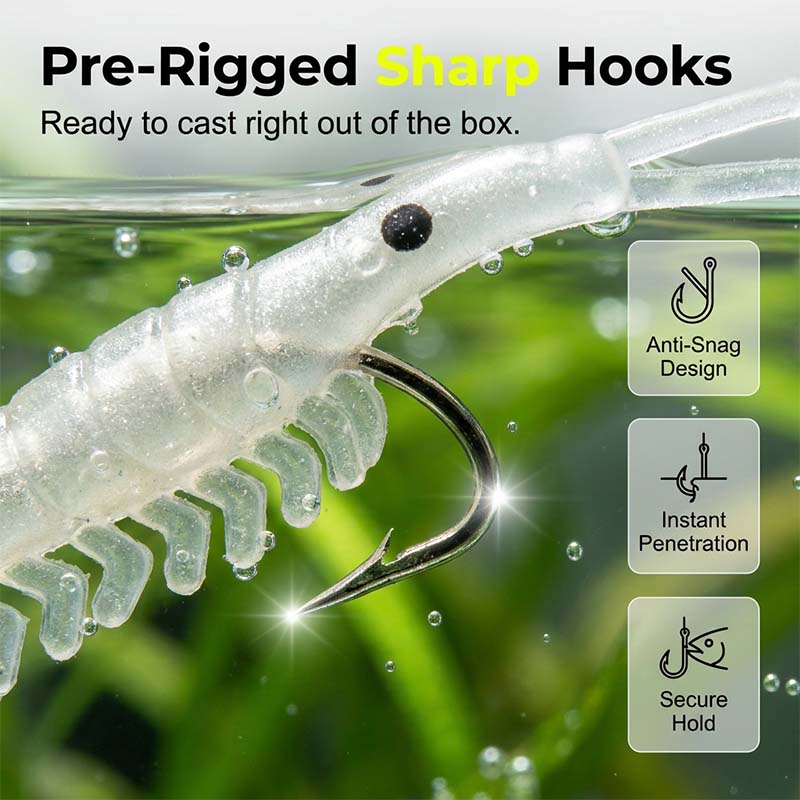 50PCS Luminous Shrimp Lures – Glow in the Dark & Sharp Hooks 🌙✨🦐🎣