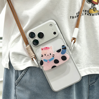 Cute Cartoon Animal Phone Back Clip with Lanyard