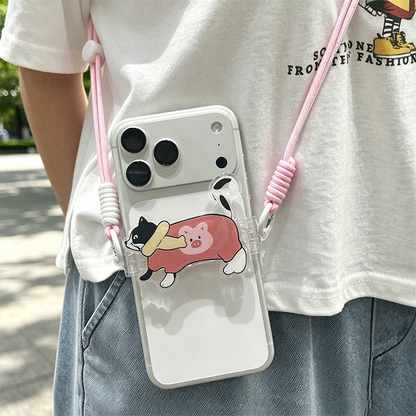 Cute Cartoon Animal Phone Back Clip with Lanyard