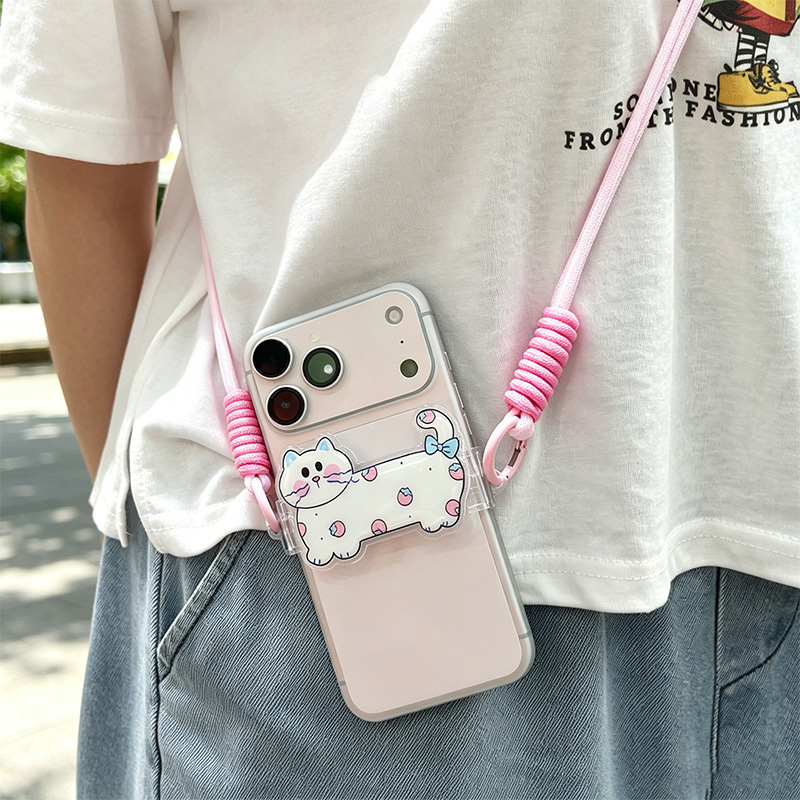 Cute Cartoon Animal Phone Back Clip with Lanyard