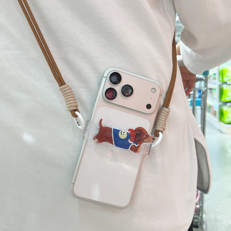 Cute Cartoon Animal Phone Back Clip with Lanyard