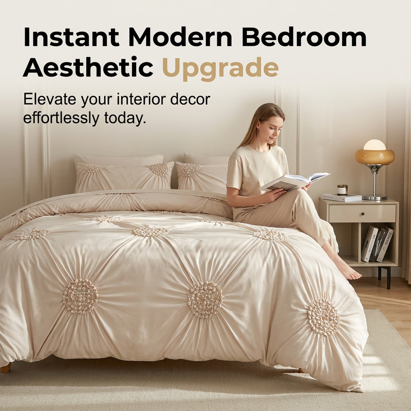 🛏️ ☁️Elegant Pinch Pleat Duvet Cover Set ✈️ Free Shipping