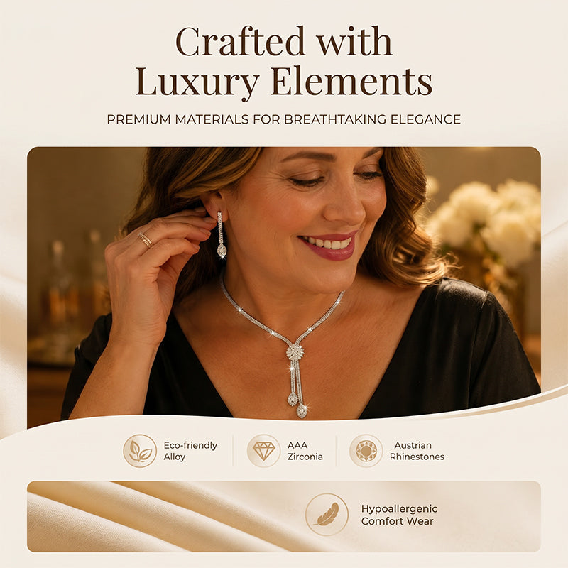 Women's Zircon Flower Necklace Earrings Set