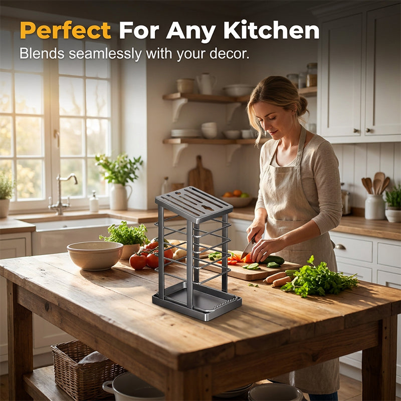 Reinforced metal kitchen knife holder — Built-in drip tray, so your kitchen is always dry and tidy 🔪🏠