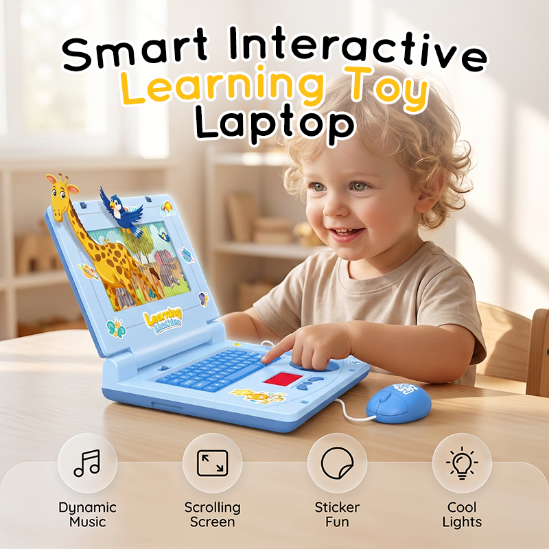 🔥Hot Sale 50% OFF🔥 Interactive Simulation Toy Laptop – Pretend Play Computer with A-Z Keyboard & 1-10 Number Keys, 55+ Songs Lights Sounds, 5 Learning Modes (ABC/Numbers/Music/Games/Messages), Foldable with Handle