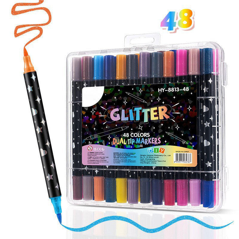 Dual-Tip Glitter Markers Set – 24/48/72/96/120 Colors Shimmering Art Pens with Fine & Brush Tips, Quick-Drying Water-Based Ink