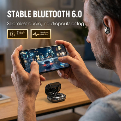 Bluetooth 6.0 Clip-On & In-Ear Wireless Earbuds